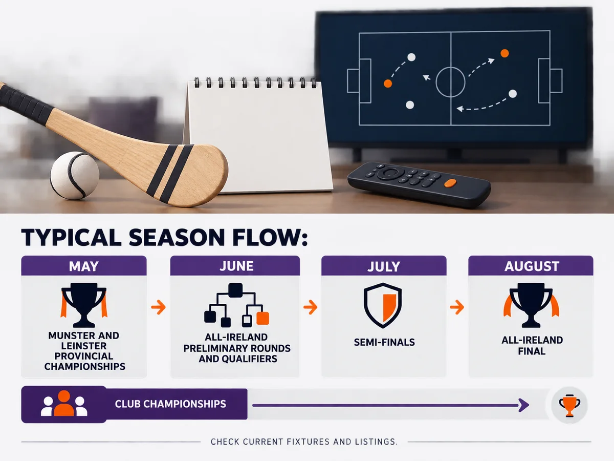 A neutral sports ball, schedule card and television illustrate pre-event viewing checks.