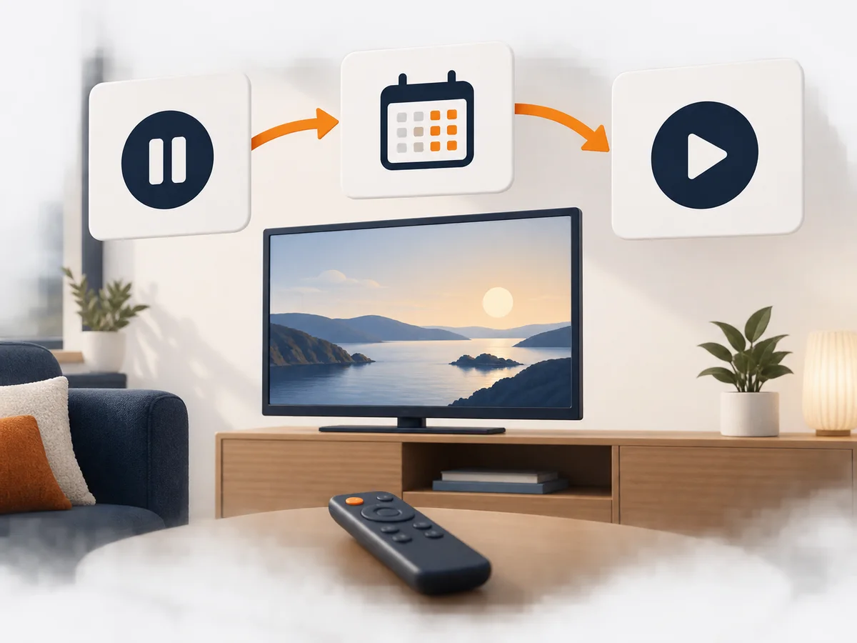 Three blank decision cards are arranged around one central viewing setup.