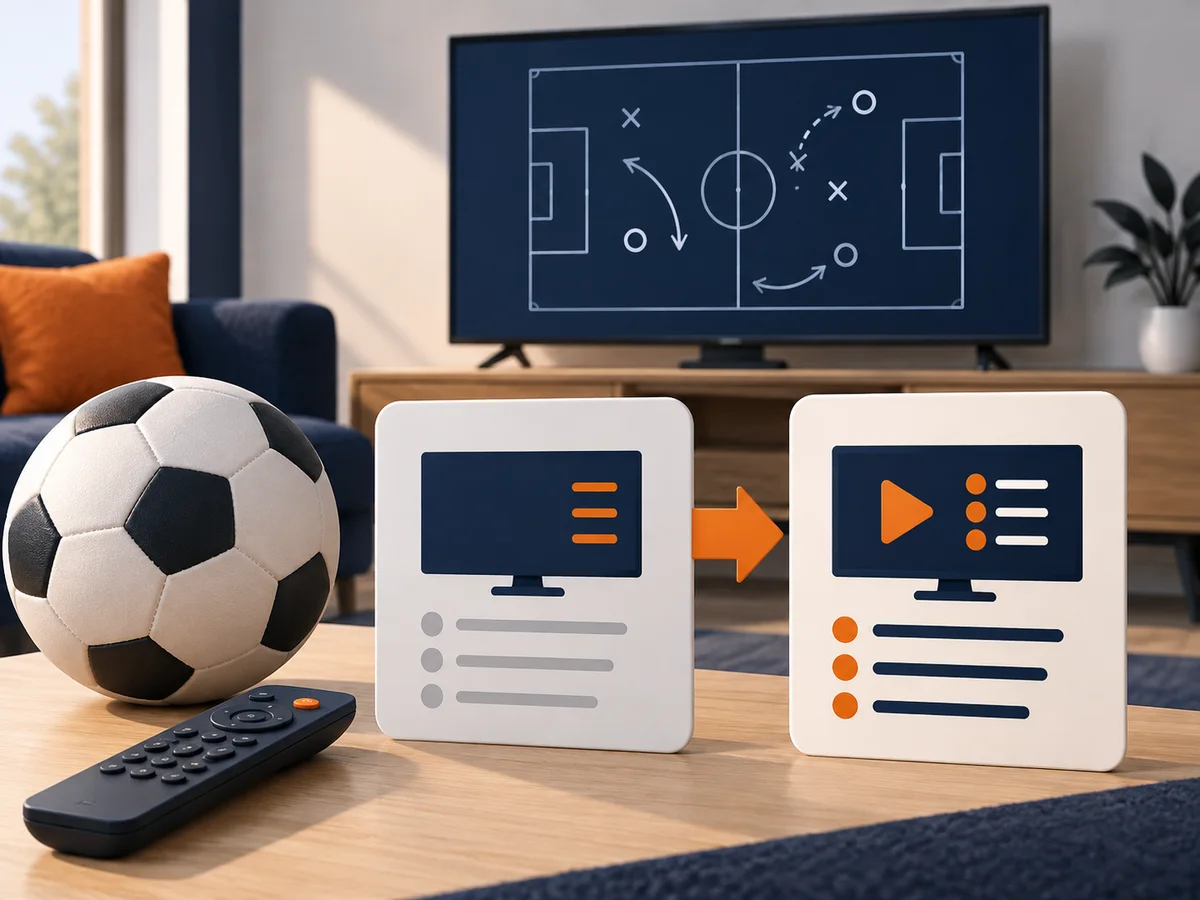 A neutral sports ball, schedule card and television illustrate pre-event viewing checks.