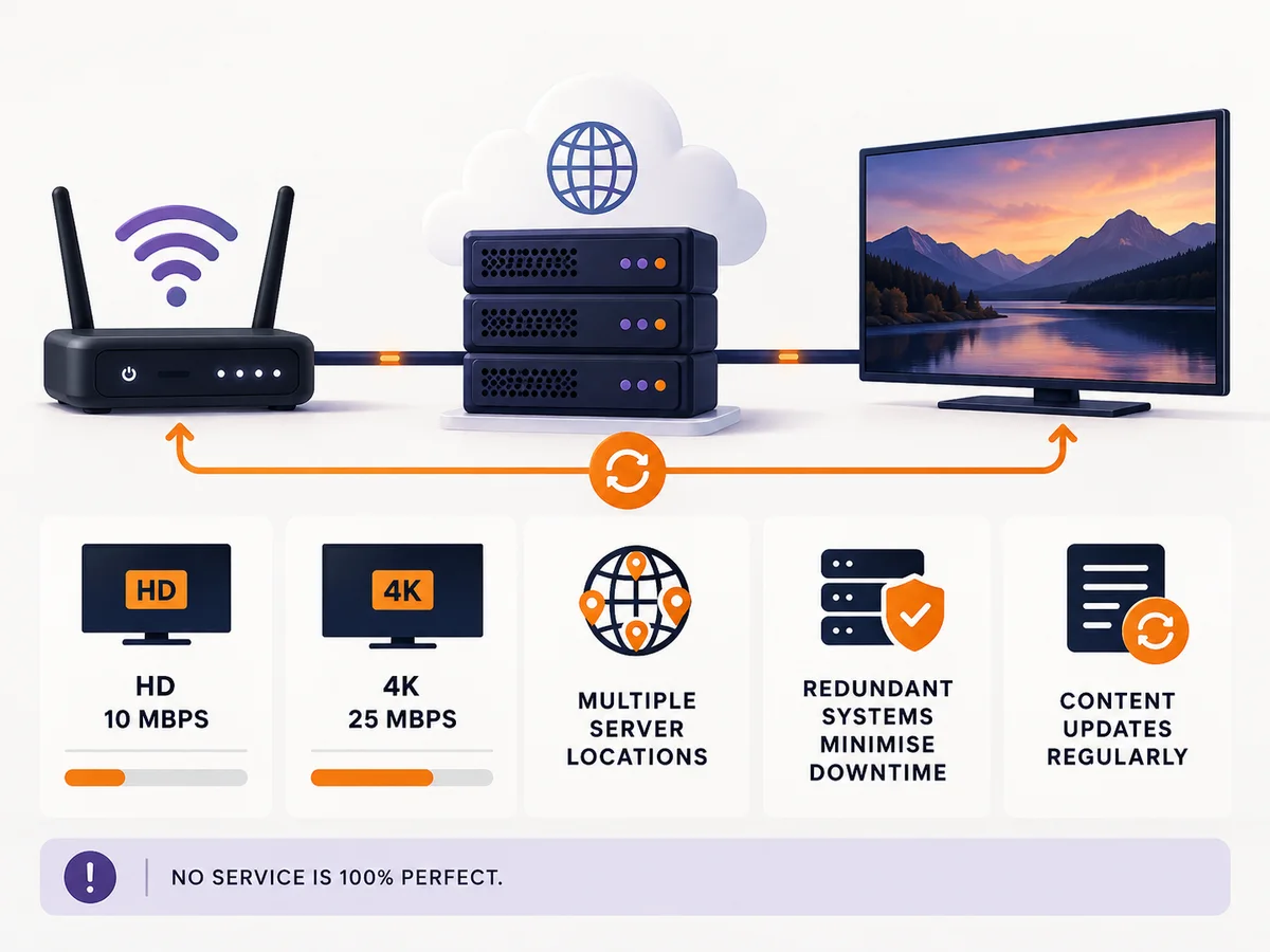 A router, connection path and television show the links that affect streaming stability.