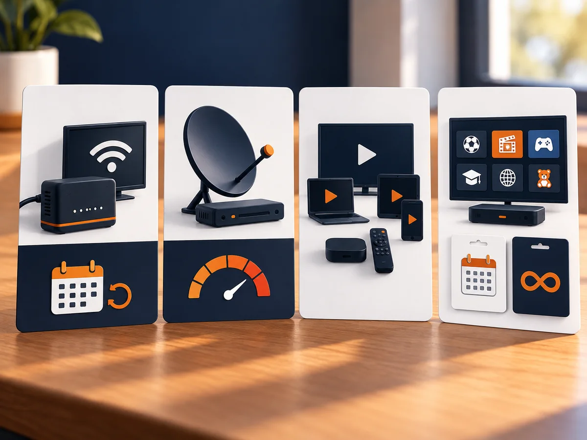Two blank option cards share the same device, connection and support comparison markers.