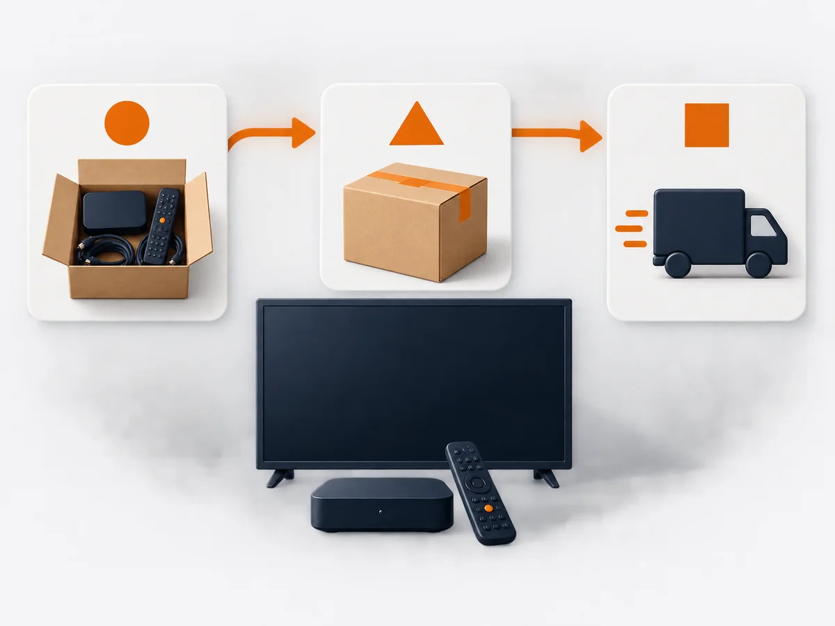Three blank decision cards are arranged around one central viewing setup.