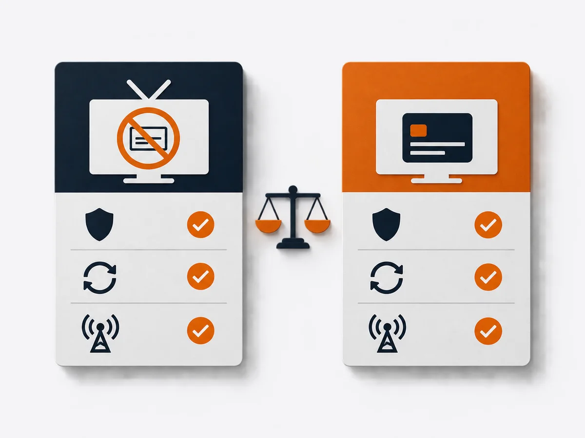 Recurring bill envelopes and a separate plan card are arranged for a careful cost comparison.