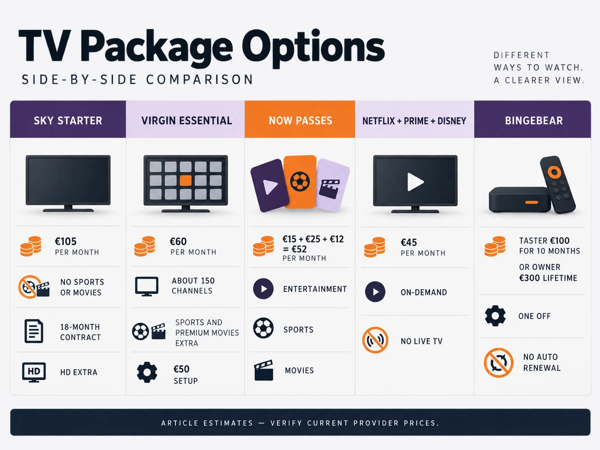 Recurring bill envelopes and a separate plan card are arranged for a careful cost comparison.
