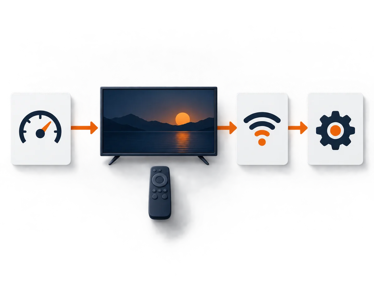 Three blank decision cards are arranged around one central viewing setup.