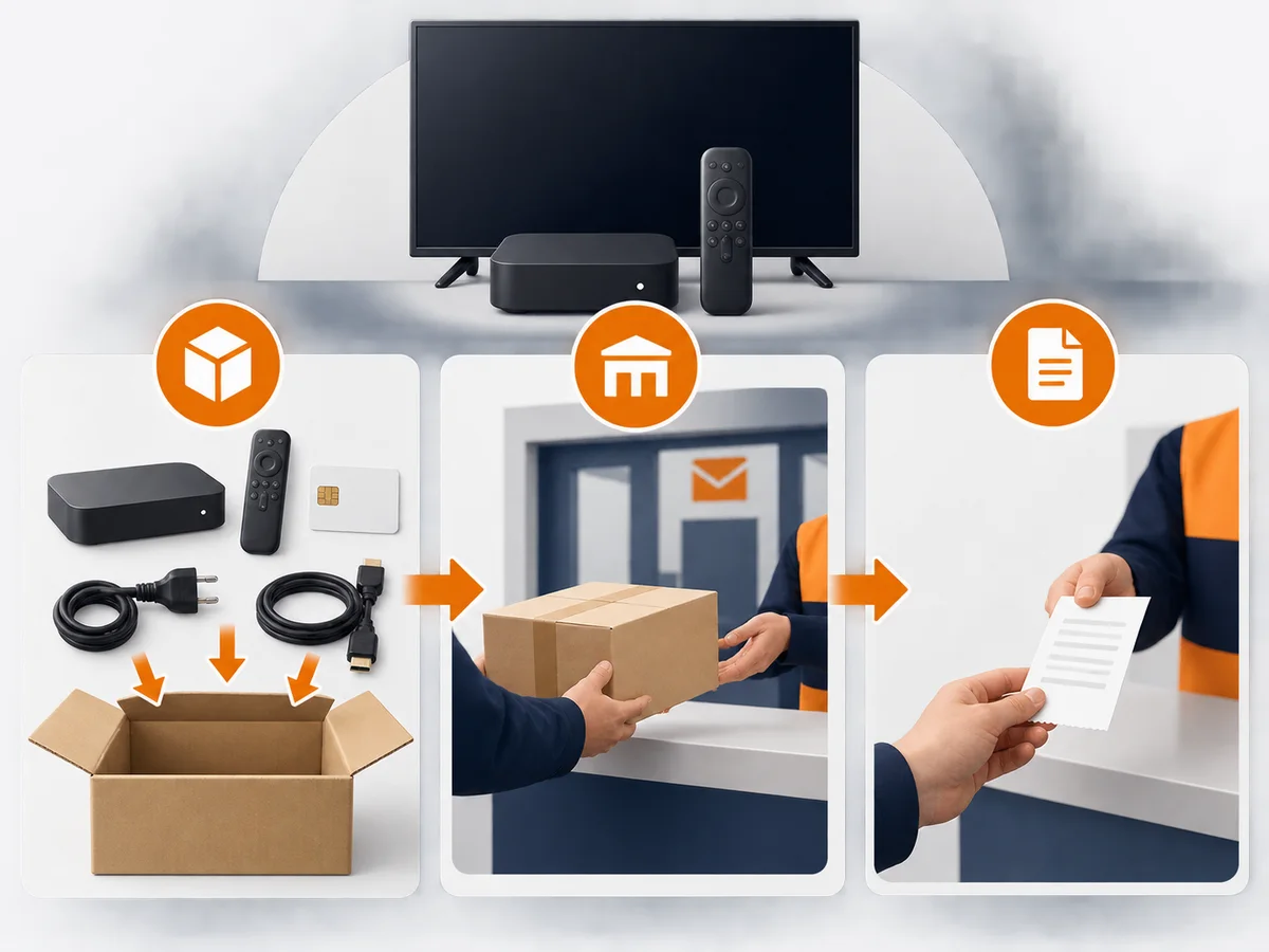 Three blank decision cards are arranged around one central viewing setup.