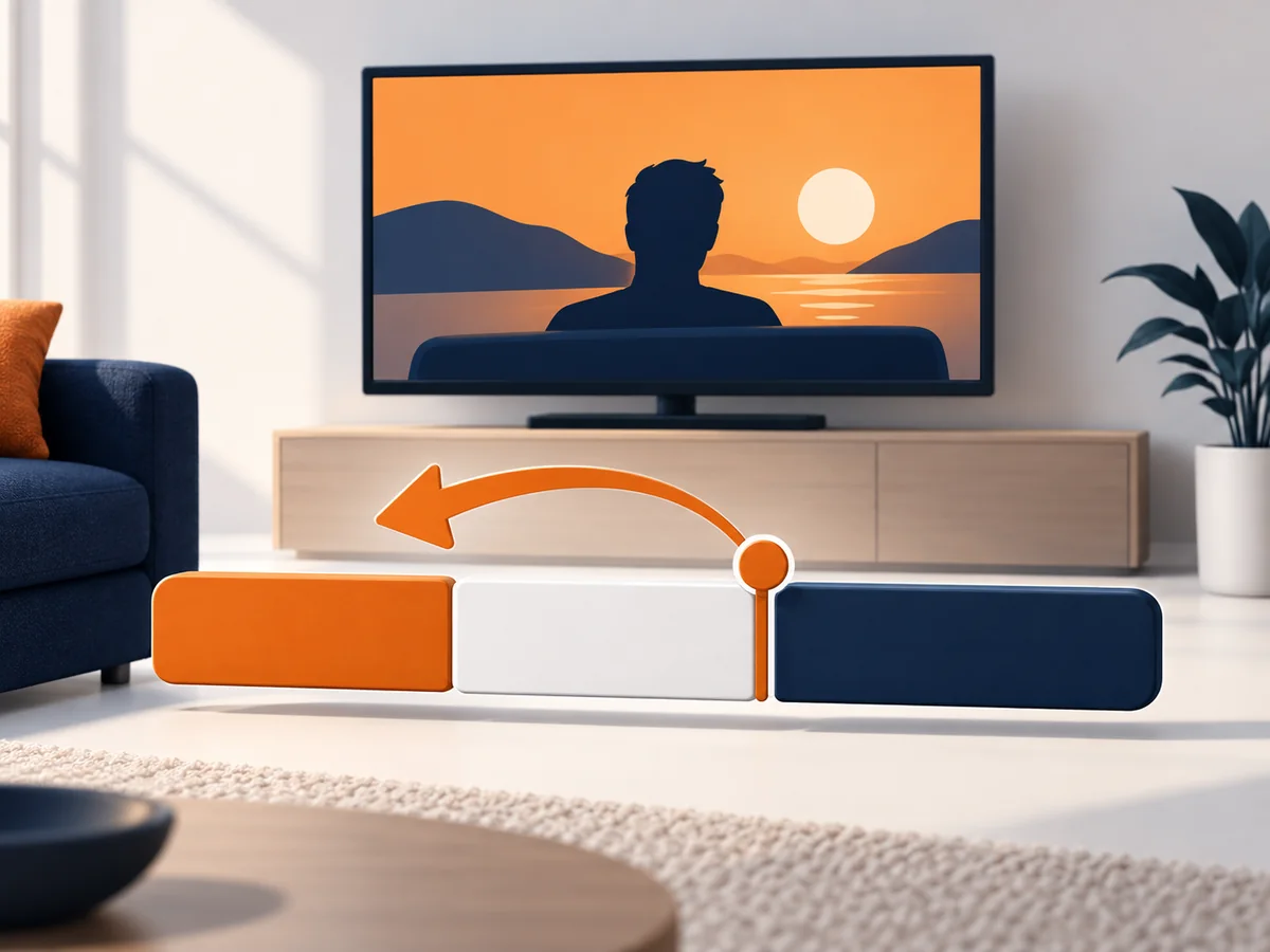 A television and an abstract programme timeline show live, replay and recording positions.