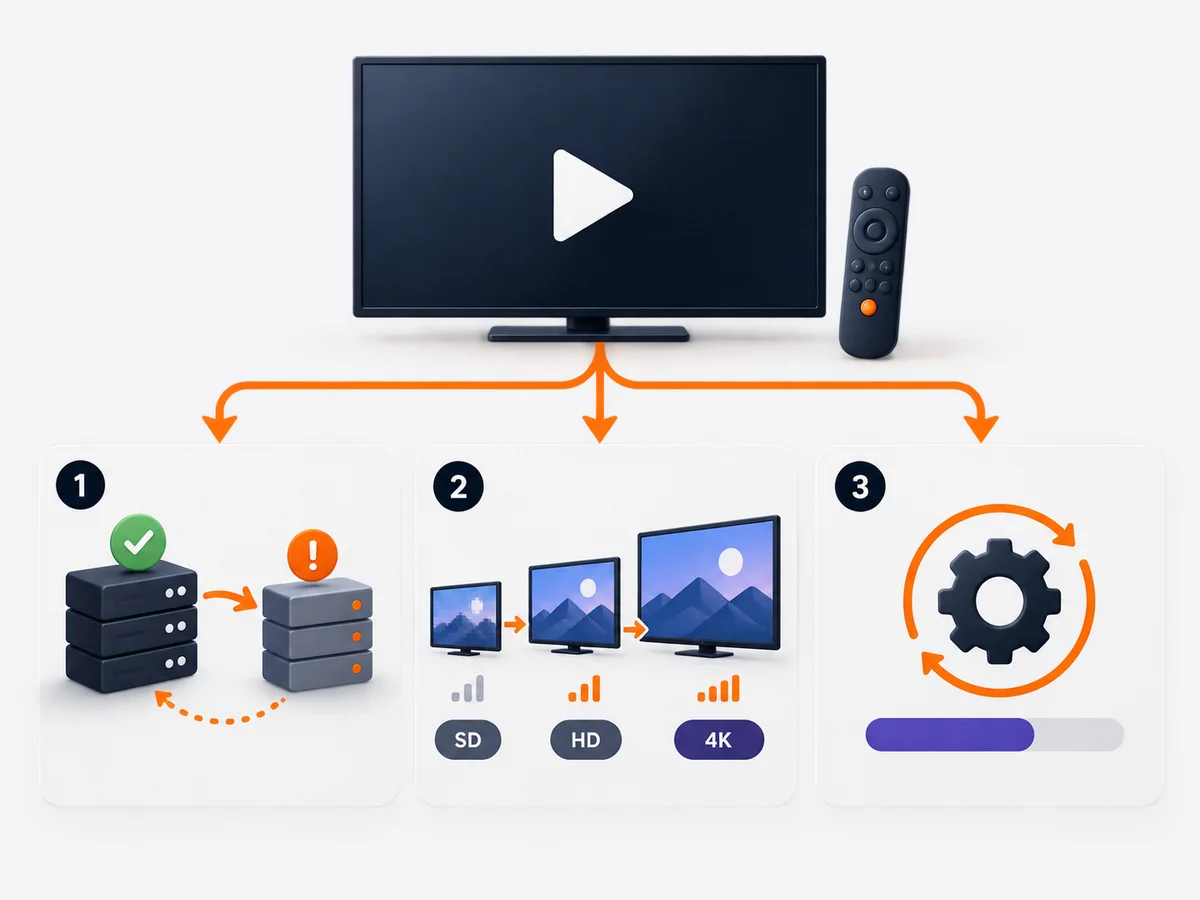 Three blank decision cards are arranged around one central viewing setup.