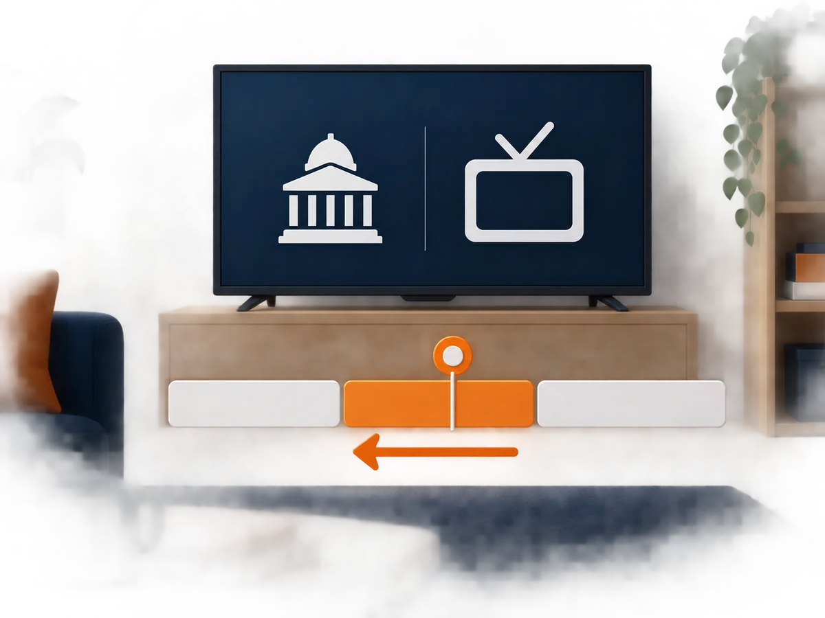 A television and an abstract programme timeline show live, replay and recording positions.