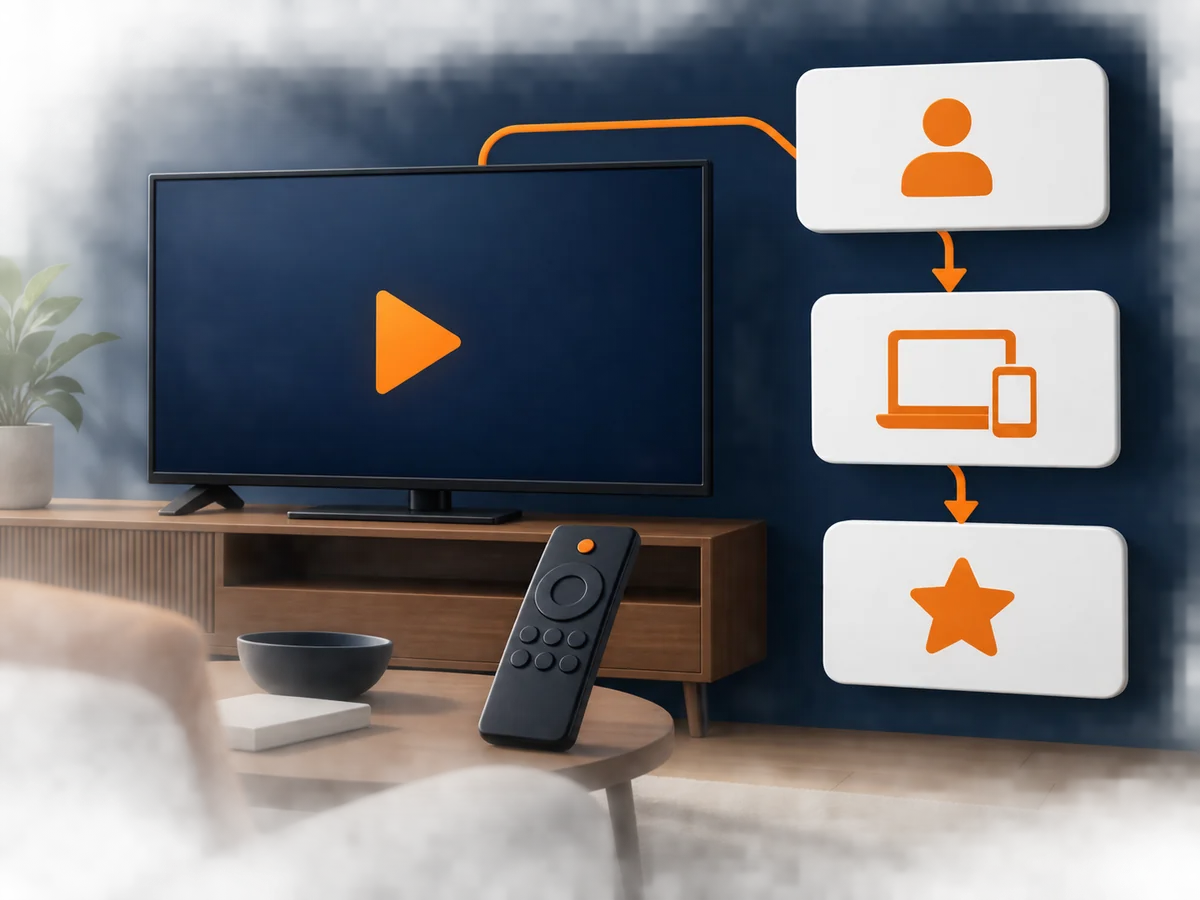 A viewer profile leads through television and mobile-device options to a chosen-content marker.