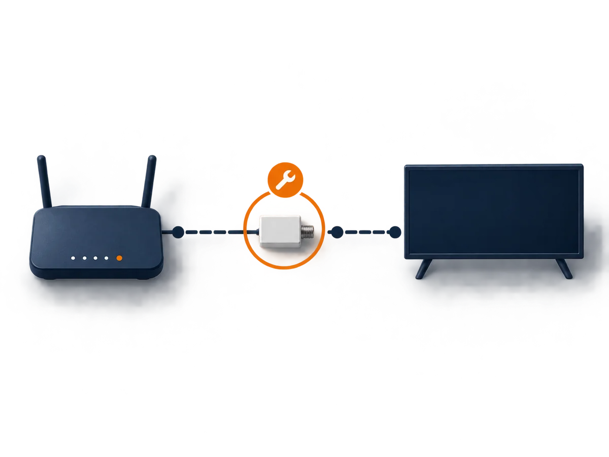 A router remains connected while a separate television-service link is isolated for change.