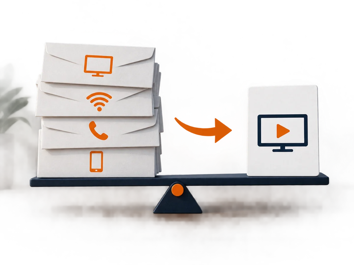 Recurring bill envelopes and a separate plan card are arranged for a careful cost comparison.
