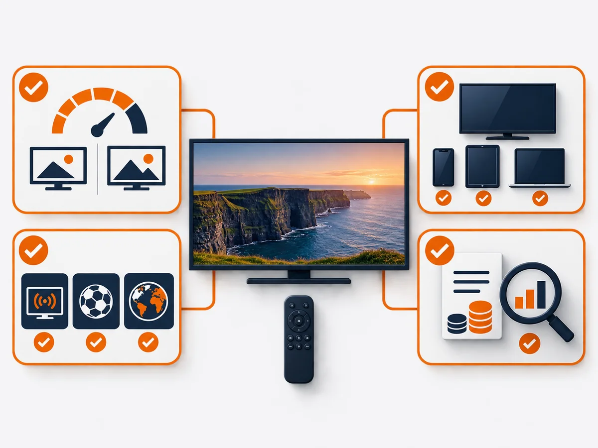 Three blank decision cards are arranged around one central viewing setup.