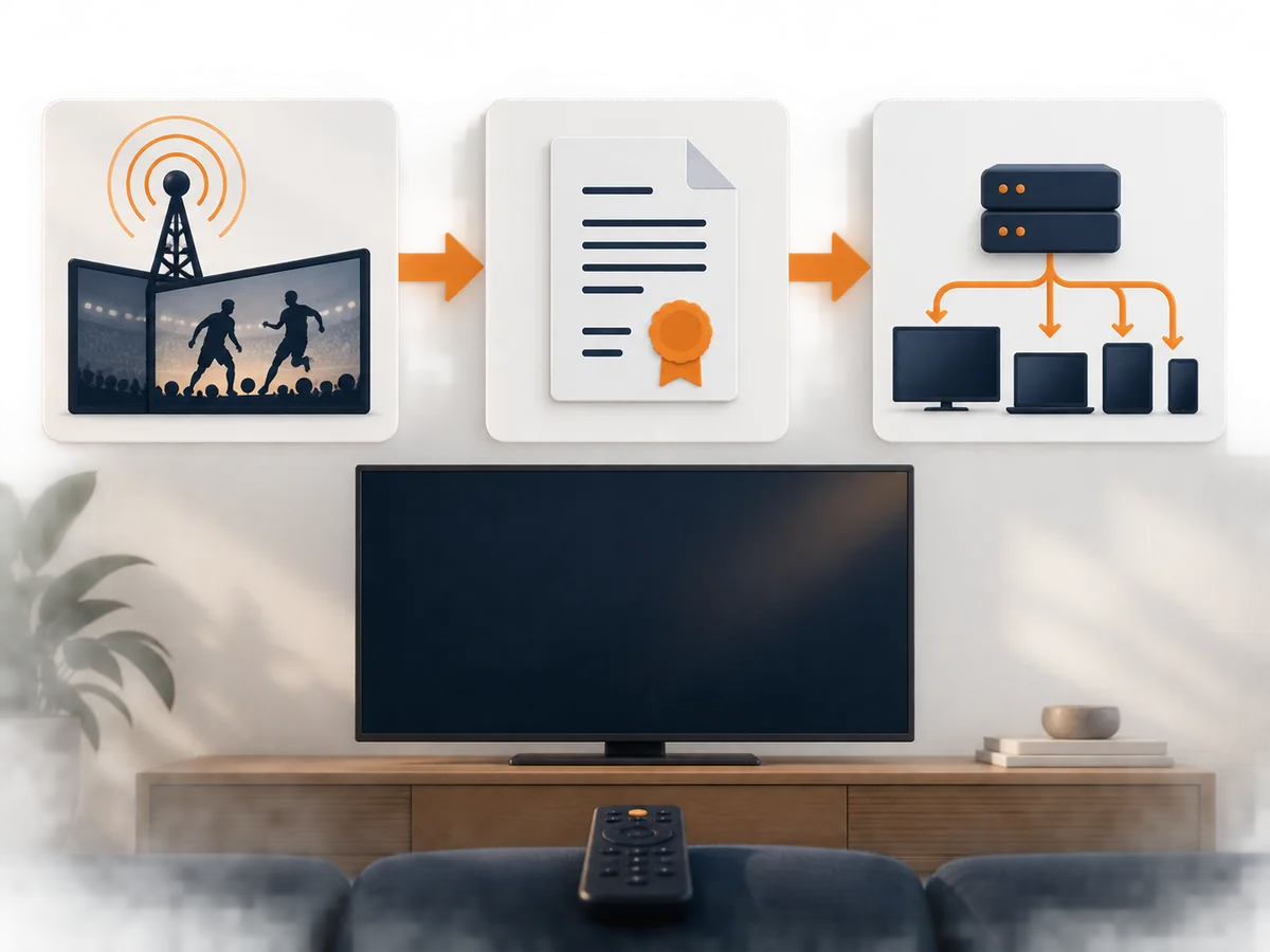 Three blank decision cards are arranged around one central viewing setup.