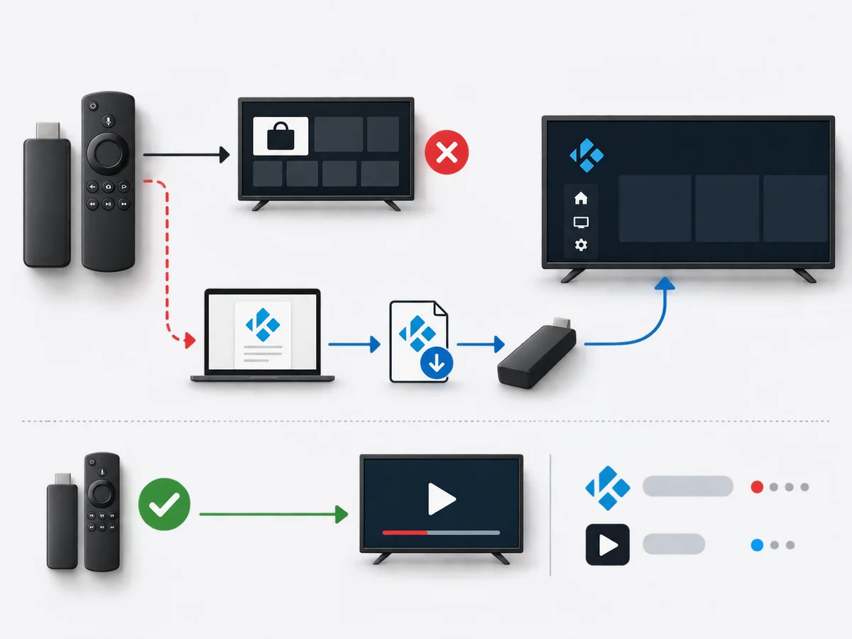 A device, separate login card and playback screen form a simple setup sequence.