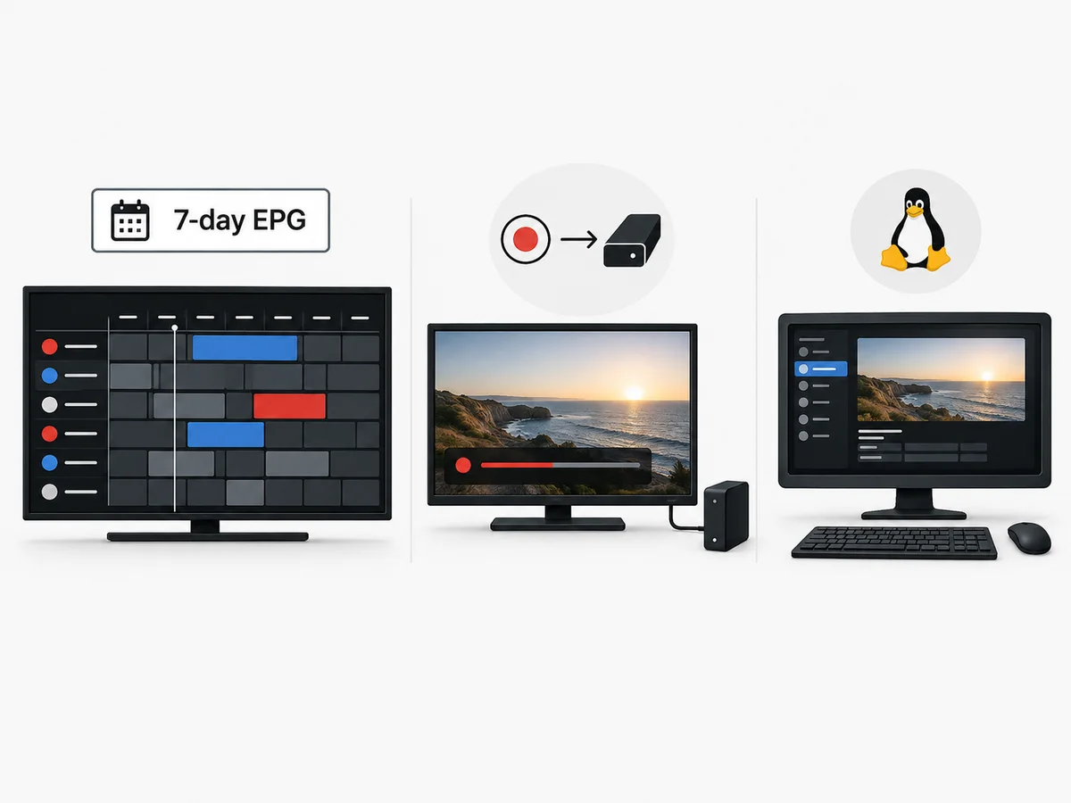 A device, separate login card and playback screen form a simple setup sequence.