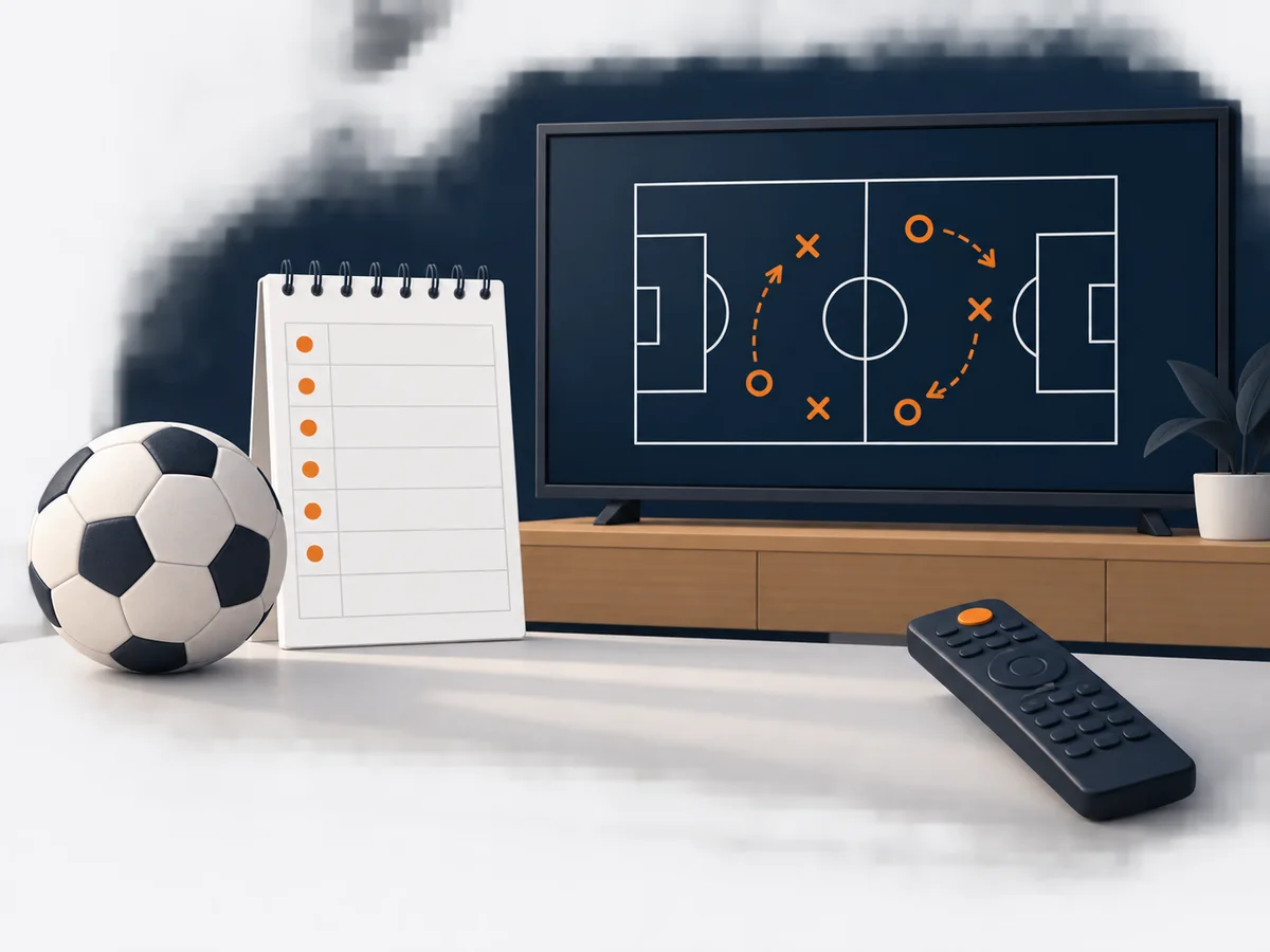 A neutral sports ball, schedule card and television illustrate pre-event viewing checks.
