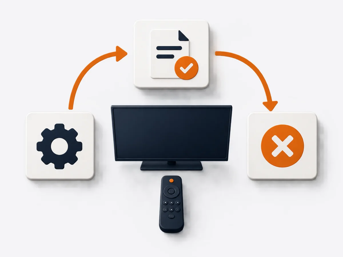 Three blank decision cards are arranged around one central viewing setup.