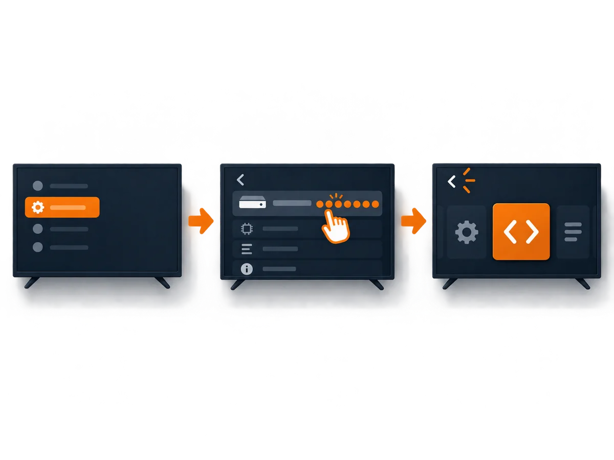 A device, separate login card and playback screen form a simple setup sequence.
