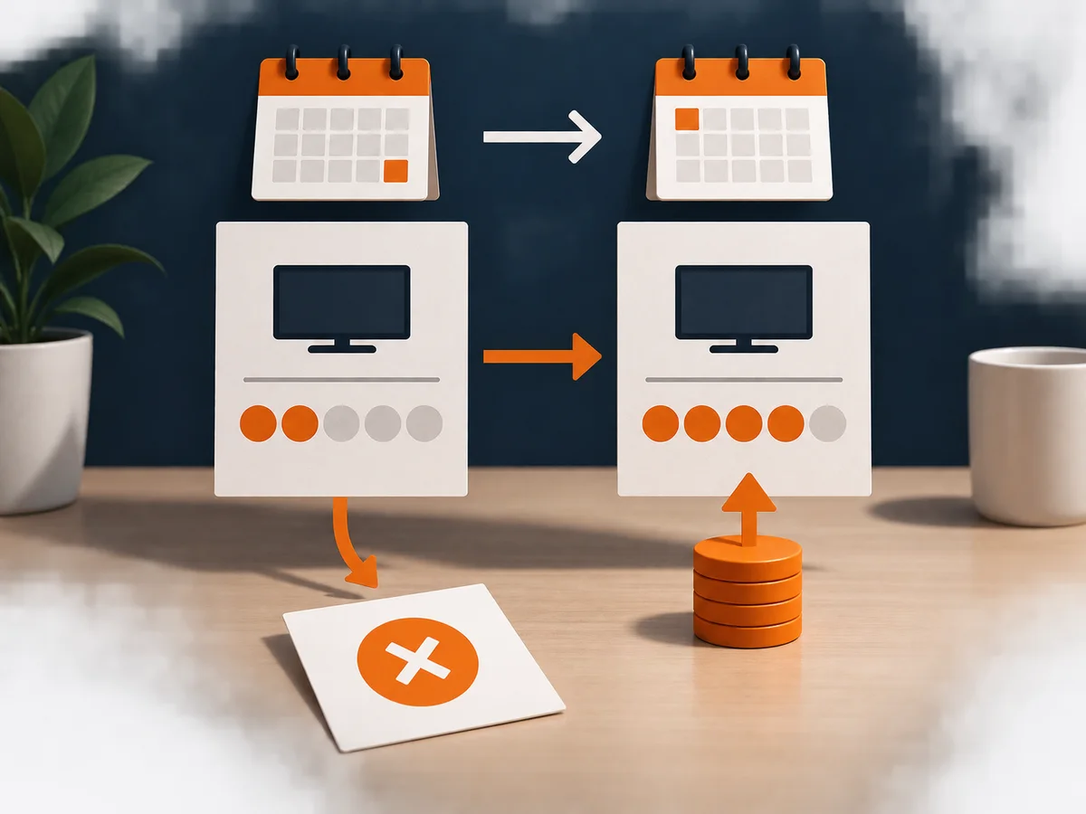 Recurring bill envelopes and a separate plan card are arranged for a careful cost comparison.