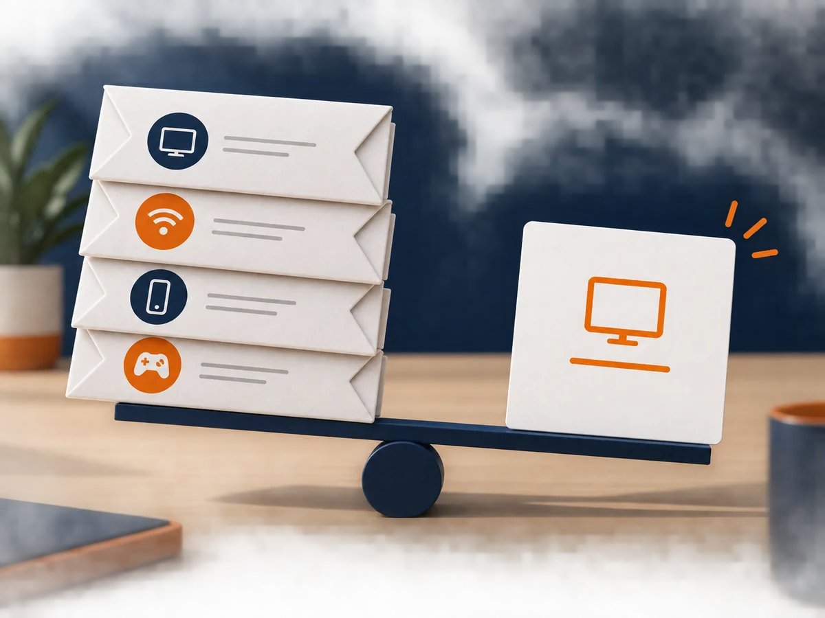 Recurring bill envelopes and a separate plan card are arranged for a careful cost comparison.