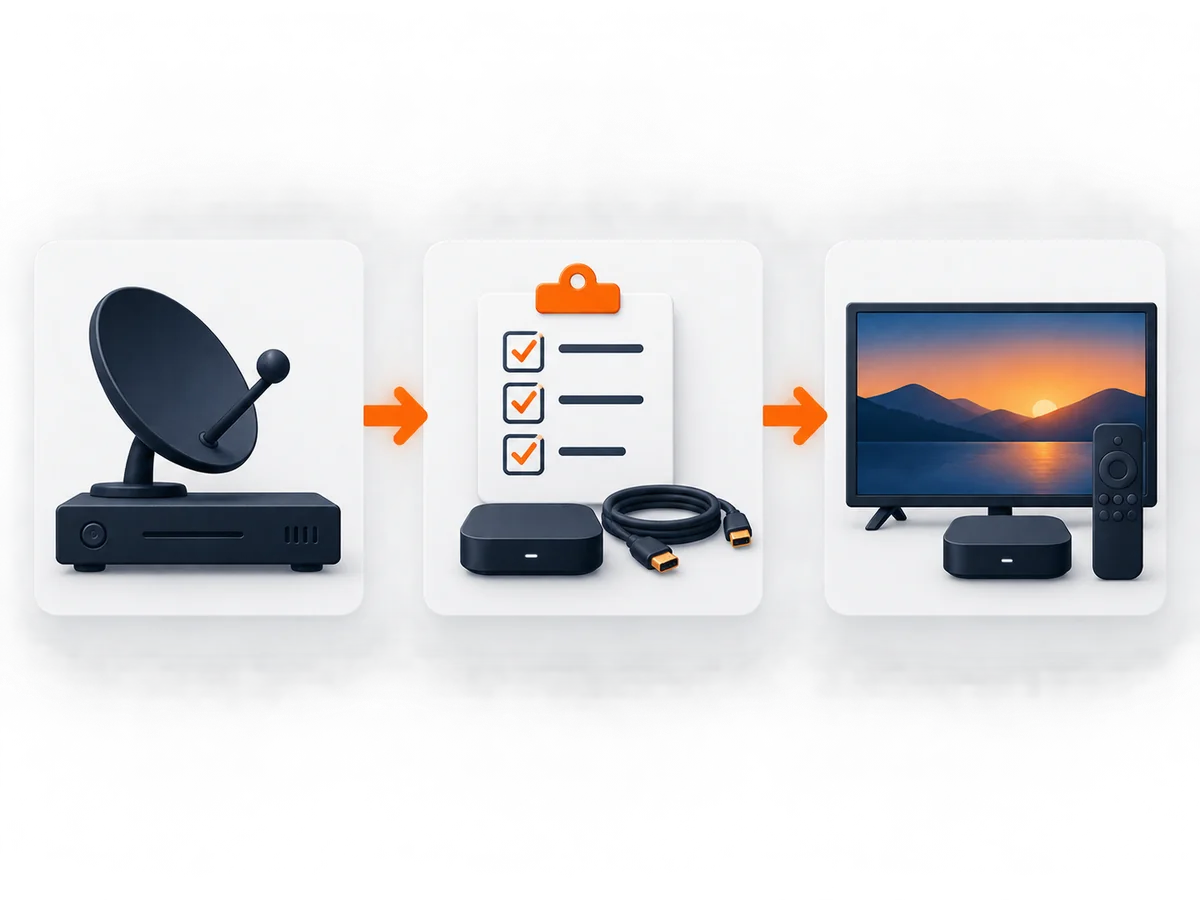 Three blank decision cards are arranged around one central viewing setup.