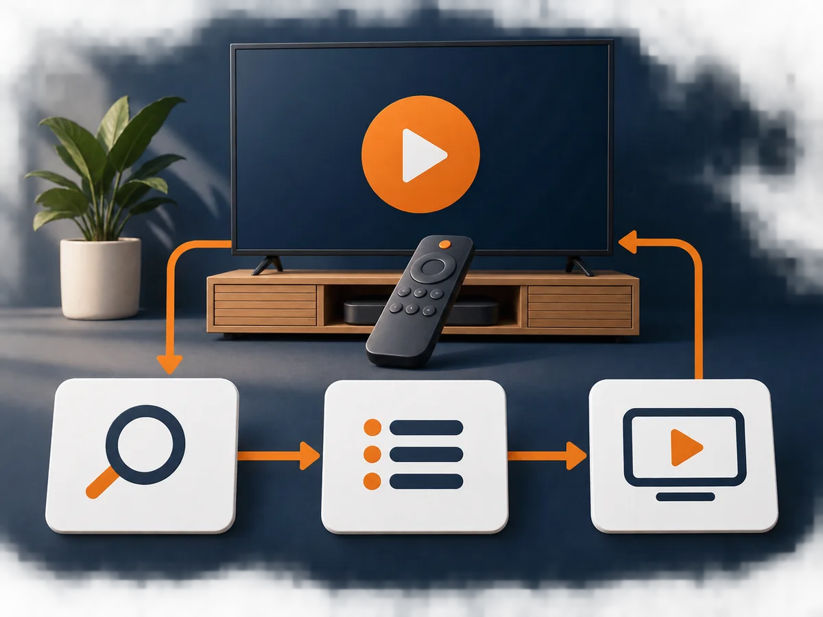 Three blank decision cards are arranged around one central viewing setup.
