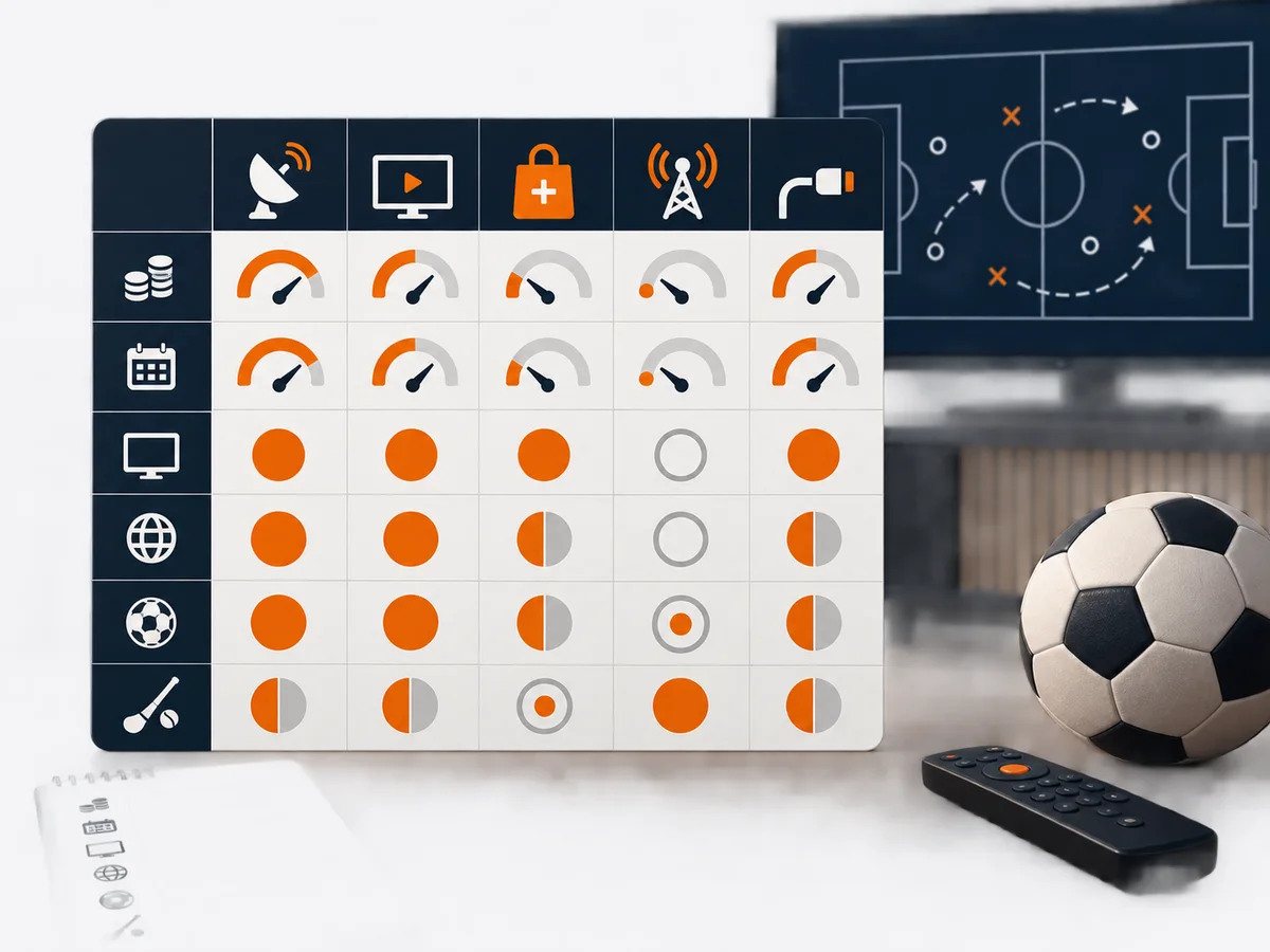Three cheaper ways to get Sky Sports - Sky Sports alternatives Ireland 2026: Premier League, GAA, Champions League included. BingeBear has two one-off options: The Taster is €100 for 10 months, and The Owner is €300 for lifetime access. Neither plan renews automatically.
IPTV services represent the most cost-effective Sky Sports replacement Ireland cost option. BingeBear has two one-off options: The Taster is €100 for 10 months, and The Owner is €300 for lifetime access. Neither plan renews automatically.
Traditional streaming services like Amazon Prime Video and BBC iPlayer offer limited sports coverage. Prime Video shows some Premier League matches, while BBC covers major tournaments, but neither provides comprehensive year-round sports coverage that Sky Sports fans expect.
Free-to-air options include RTÉ and Virgin Media Television, which cover GAA matches, international rugby, and major tournaments. However, these services don’t provide the extensive Premier League, Champions League, and international sports coverage that Sky Sports delivers.
try the full BingeBear library free
free 24-hour trial . no card needed . no automatic renewal
See Trustpilot for the current rating and latest independent reviews.
IPTV Sky Sports Alternatives Ireland: Cheap Options
IPTV Sky Sports Ireland cheap alternatives have revolutionised how Irish sports fans access premium content. Modern IPTV services deliver broadcast-quality streams that match or exceed Sky’s picture quality while offering significantly more sports channels.
BingeBear IPTV includes all Sky Sports channels (Sky Sports Main Event, Premier League, Football, Cricket, Golf, F1, Action, Arena, News) plus BT Sport, ESPN, Fox Sports, and hundreds of international sports channels. BingeBear has two one-off options: The Taster is €100 for 10 months, and The Owner is €300 for lifetime access. Neither plan renews automatically.
The technology works seamlessly through your existing internet connection. You can watch on smart tellies, Firesticks, phones, tablets, or laptops without requiring satellite dishes or engineer installations. Setup takes 5 minutes, and streaming quality reaches 4K resolution with minimal buffering.
Irish sports streaming services affordable options like BingeBear also include features Sky doesn’t offer: catch-up on missed matches, second-account and bundle-account options, and access to sports channels from around the world including US, UK, and European coverage.
premier league streaming ireland 2026
Premier League streaming Ireland 2026 options have expanded beyond Sky Sports’ monopoly. While Sky Sports remains the primary broadcaster, several alternatives now provide comprehensive Premier League coverage at fraction of the cost.
BingeBear IPTV includes all Sky Sports Premier League channels plus international Premier League broadcasters. This means you get every match that Sky shows, plus additional coverage from NBC Sports, beIN Sports, and other international networks that sometimes show different matches or provide alternative commentary.
Amazon Prime Video shows 20 Premier League matches per season, but this represents less than 10% of total Premier League fixtures. For comprehensive coverage, IPTV services provide the most cost-effective solution for Irish Premier League fans.
The viewing experience through quality IPTV services matches Sky Sports’ coverage. You get the same Sky Sports commentators, pre-match analysis, and post-match discussions, but at 80% less cost than Sky’s subscription fees.
sports channels comparison table
![A neutral sports ball, schedule card and television illustrate pre-event viewing checks.