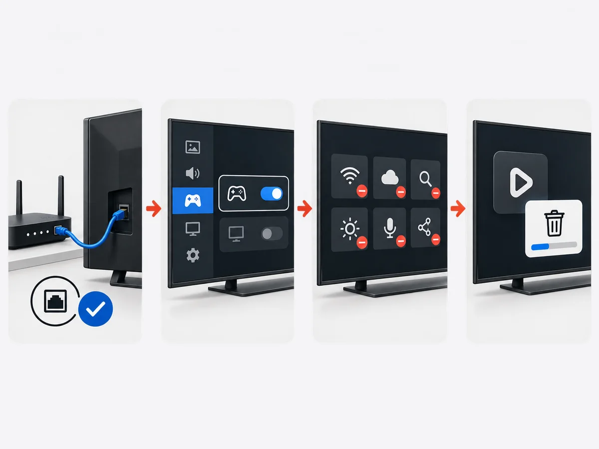 A device, separate login card and playback screen form a simple setup sequence.