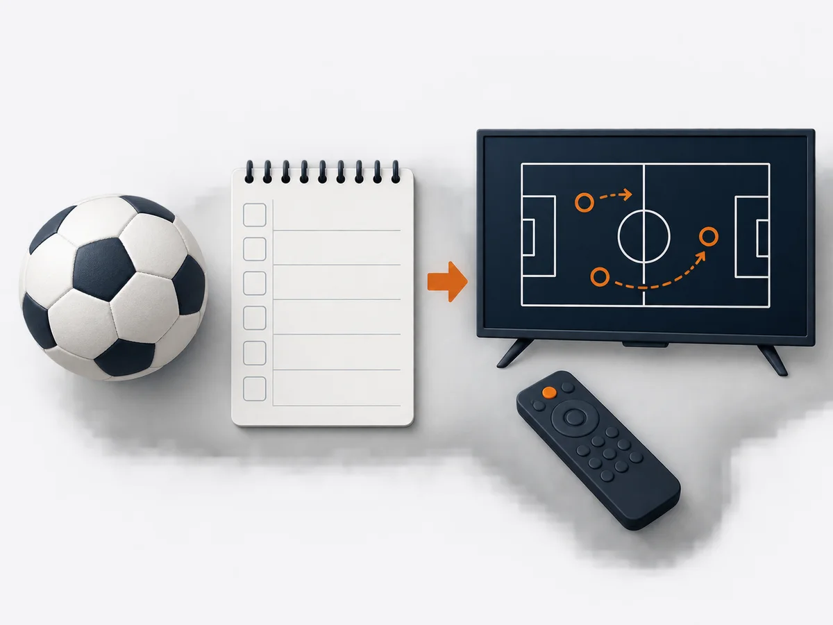 A neutral sports ball, schedule card and television illustrate pre-event viewing checks.