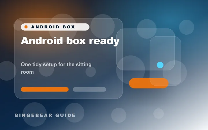 Android TV box plugged into a sitting-room telly showing IPTV channels