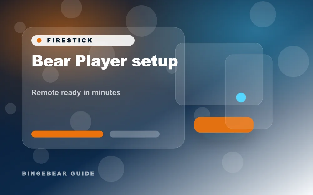 Firestick remote and streaming device on a coffee table during IPTV setup