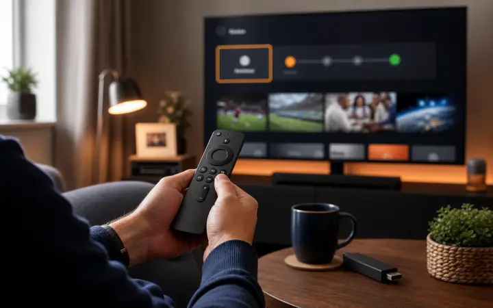 Télécommande Firestick et écran d'installation IPTV sur une smart TV