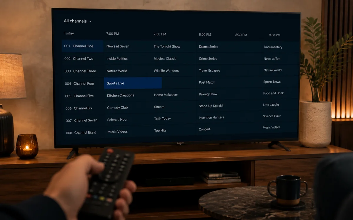 Irish IPTV guide image for How the BingeBear channel guide works