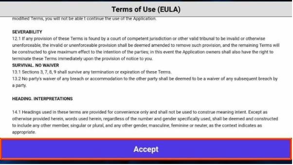 accept on Terms of use